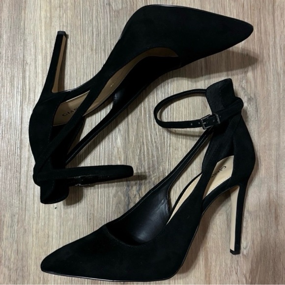 Gianni Bini Black Suede Cut-Out Ankle Strap Pointed Toe Heels Size 9 EUC - Picture 12 of 13